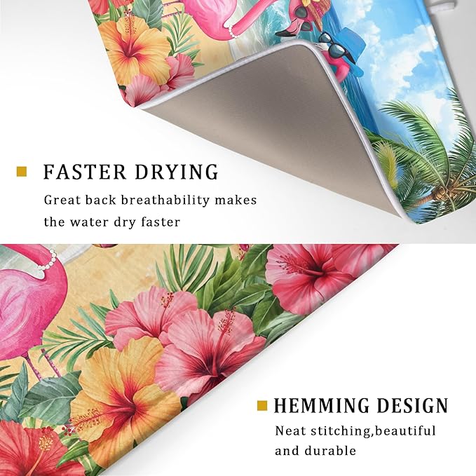 Summer Flamingos Dish Drying Mat 18x24 inch Tropical Beach Microfiber Washable - Image 3