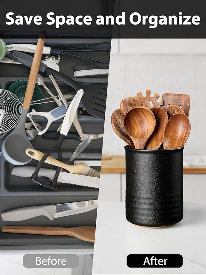 ABRUTY Utensil Holder, 6.7" Ceramic Kitchen Utensil Crock - Image 4