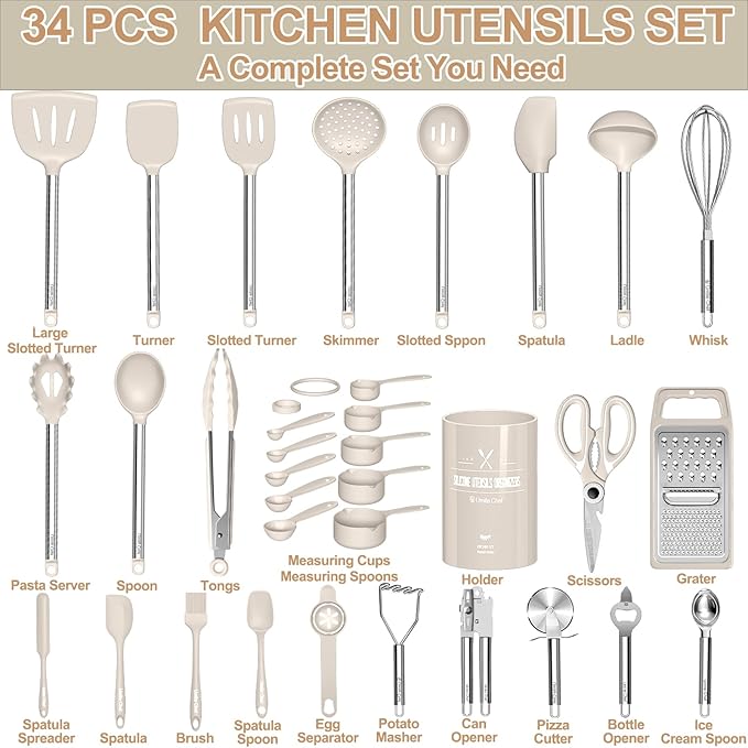 Kitchen Utensils Set-Umite Chef 34 Pcs Silicone Cooking Utensils Set - Image 2