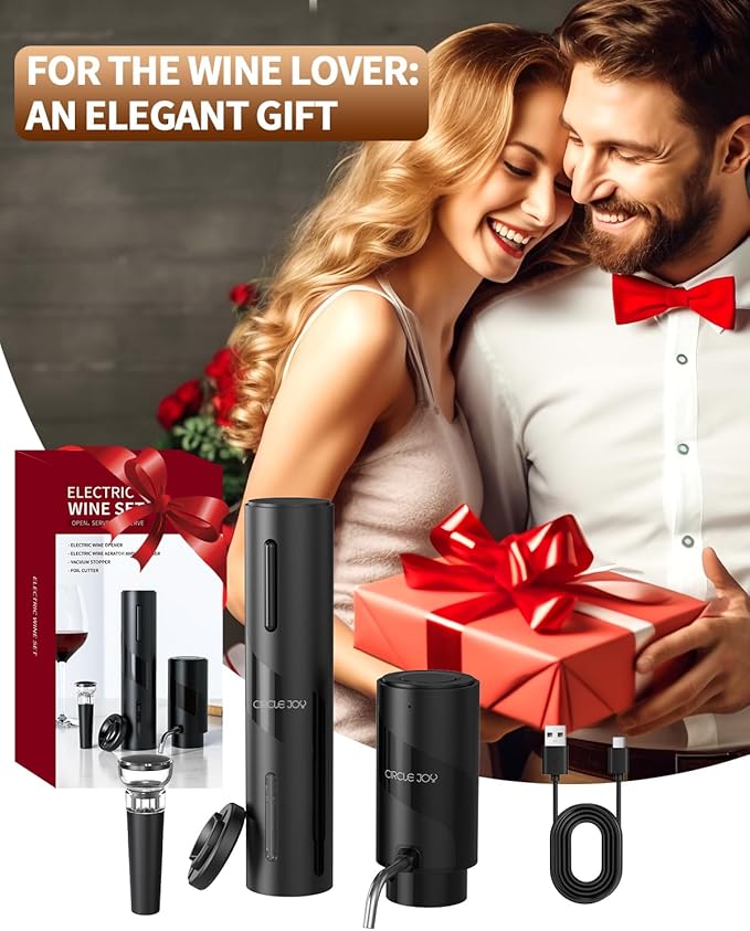 CIRCLE JOY 5-in-1 Electric Wine Bottle Opener Set, Rechargeable Wine Opener Kit - Image 8