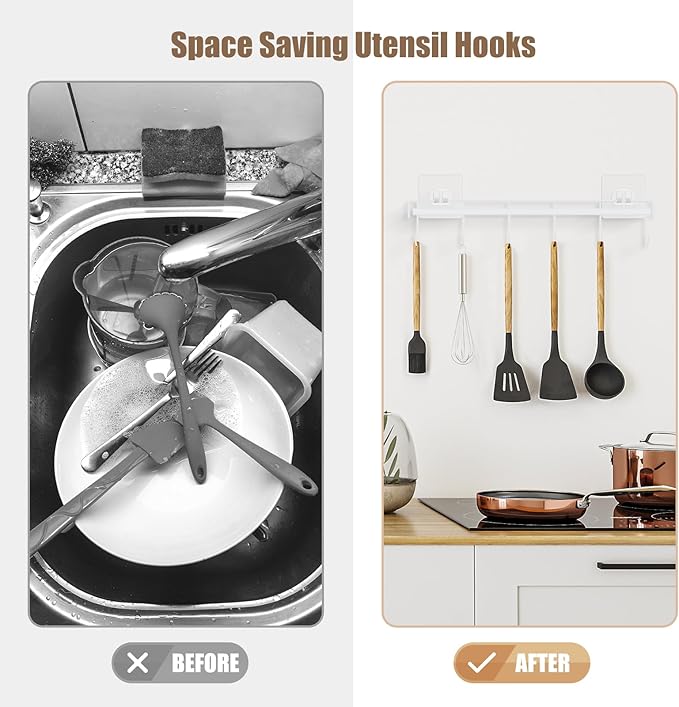 Kitchen Utensil Hanger, Adhesive Utensil Holder Wall Mount Kitchen Rack Rail - Image 4