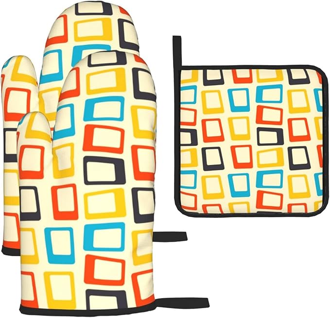 Mid Century Modern Oven Mitts and Pot Holders Sets of 3 Retro Heat Resistant by Unknown