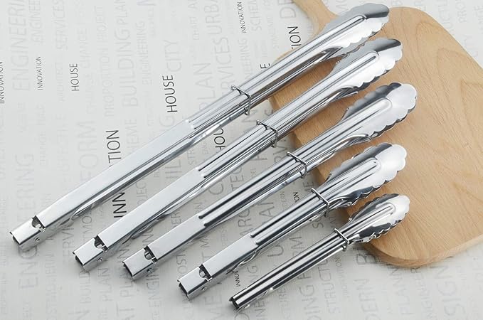 HINMAY Stainless Steel Kitchen Tongs Set Metal Cooking Tongs - Image 5