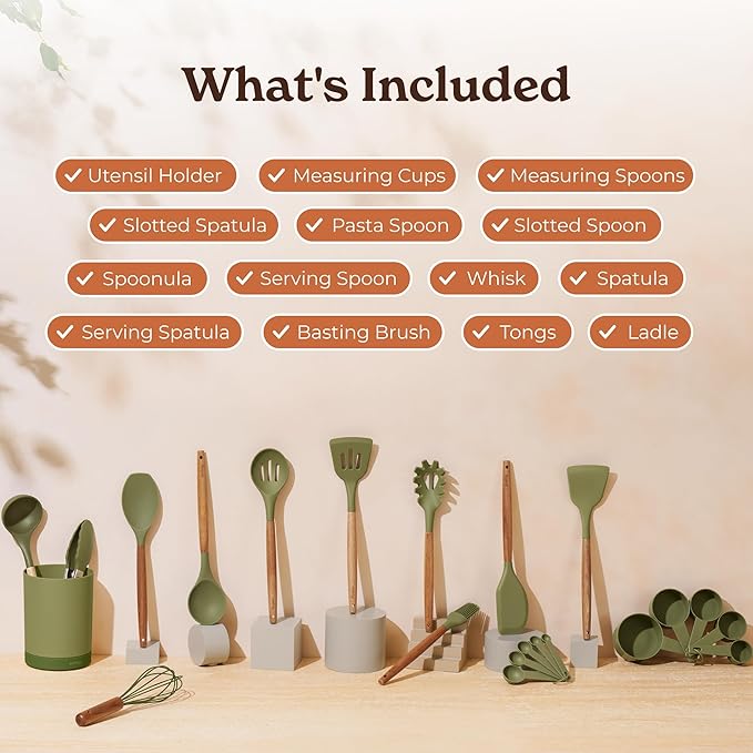 Silicone Kitchen Utensils Set & Holder: Cooking Utensils Set - Image 2