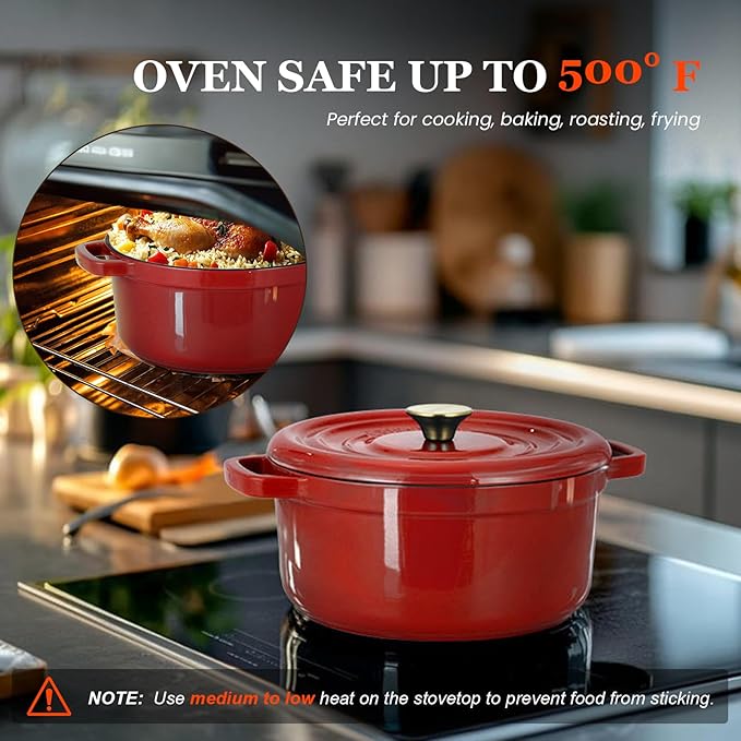Overmont Enameled Cast Iron Dutch Oven - 5QT Pot - Heavy-Duty Cookware - Image 8