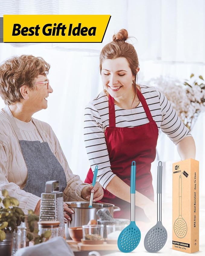Kitchen Ladle Strainer Set of 2 Large Slotted Spoon - Image 7
