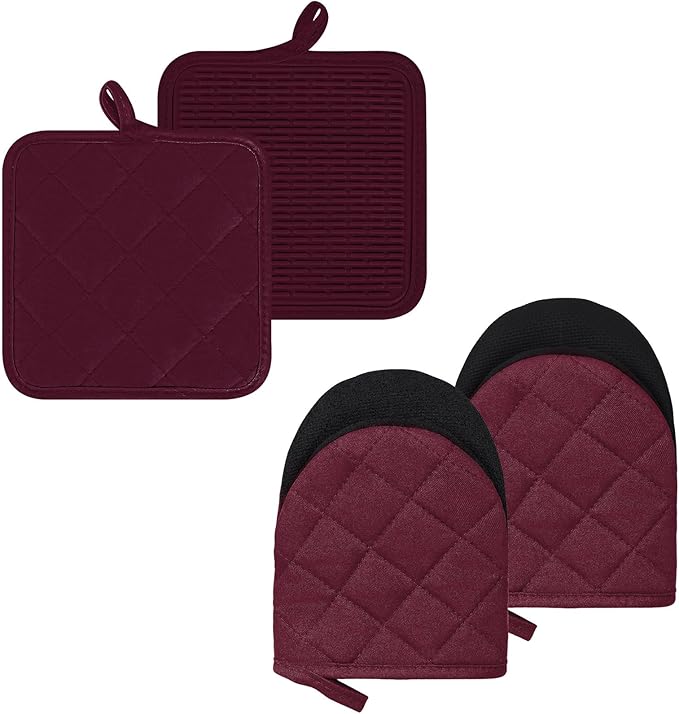 Oven Mitts and Pot Holders Set, Heat Resistant Silicone Kitchen Mini Oven by GOLDMEET