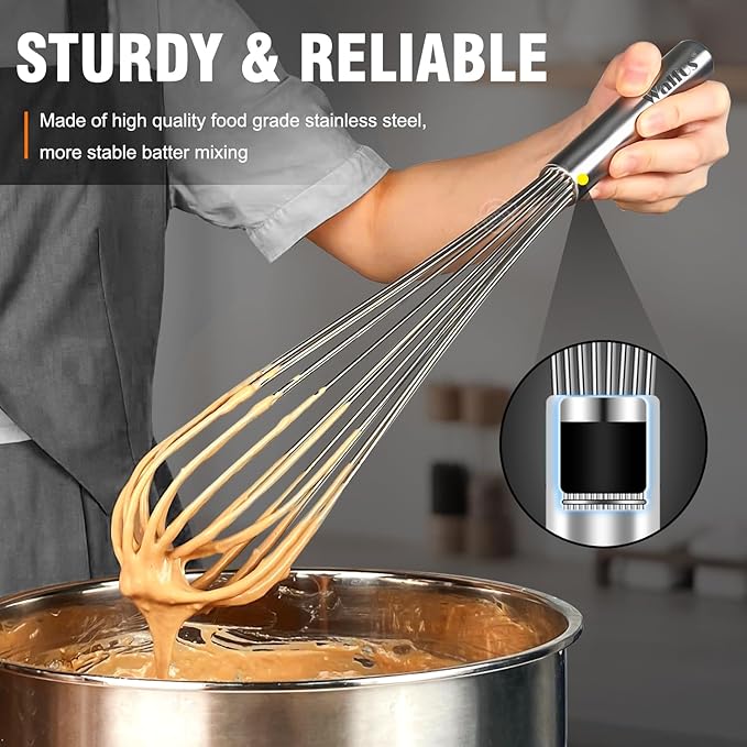Walfos Whisk, 17in Large Whisks, Heavy Duty Stainless Steel Wire Whisk Ideal - Image 8