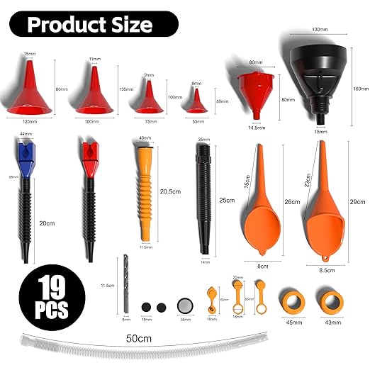 KJE 19 Pcs Automotive Funnel Set, Spout Replacements, Plastic Wide Mouth - Image 2