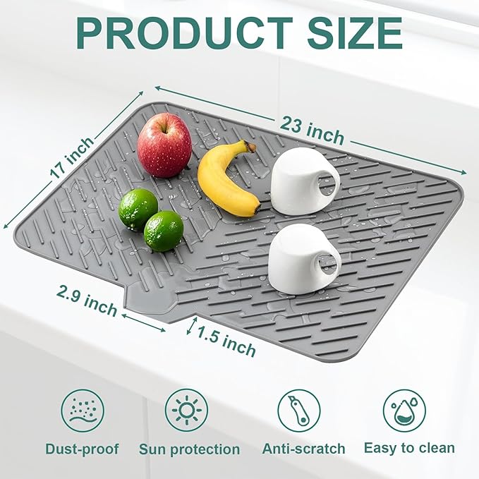 Silicone Dish Drying Mat 23x17, Food-Grade Silicone, Easy Clean Pad - Image 3