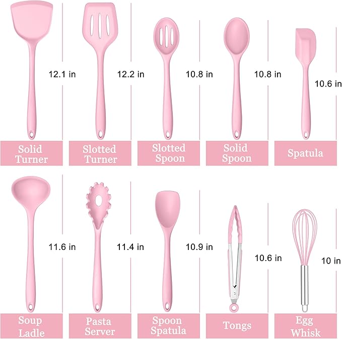 E-far Pink Silicone Cooking Utensils Set, 10-Piece Kitchen Utensil Set - Image 2