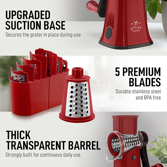 Zulay Kitchen Rotary Cheese Grater 5 Blade Cheese Shredder - Image 7