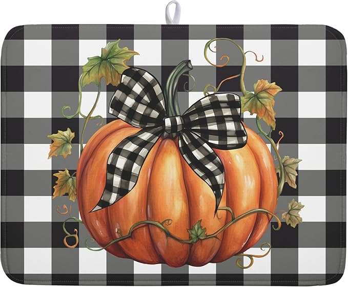Fall Drying Mats for Kitchen Counter Fall Pumpkin Dish Drying Mat 18 x 24 Inch by Kawani