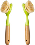 2 Pack Kitchen Dish Brush Bamboo Handle Dish Scrubber Built-in Scraper by Songtaste