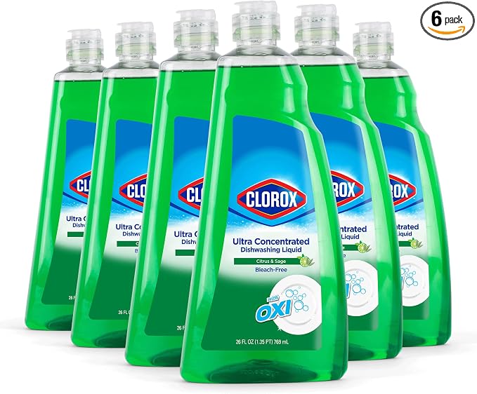 CLOROX 409 Liquid Dish Soap - OXY Powered Dishwashing Liquid Cuts Through Tough Grease FAST Bulk Dishwashing Liquid Soap in Citrus & Sage Scent, 26 Fl Oz (Pack of 6)