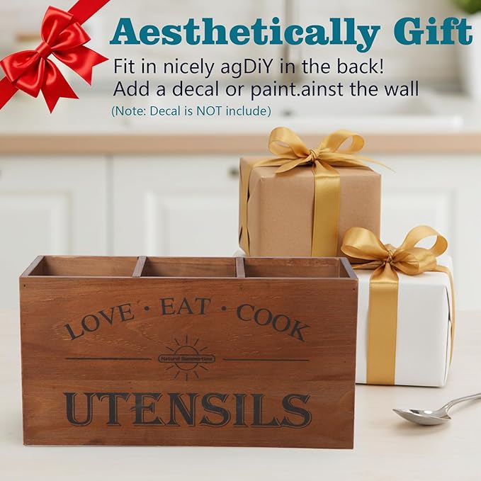 2 PC Wooden Utensil Holder, （With 4-Compartments size*1 + 3-Compartments - Image 6