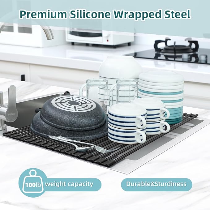 Ohuhu Over The Sink Dish Drying Rack, 20.5" W x 13.1" L Rolling Dish Drainer - Image 9