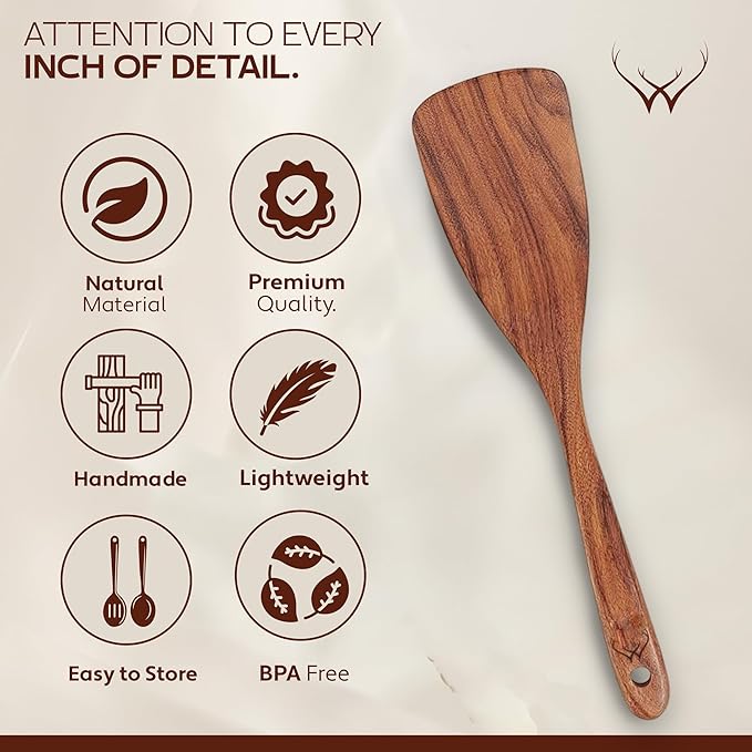 9 Pcs Teak Wooden Spoons for Cooking - Image 4