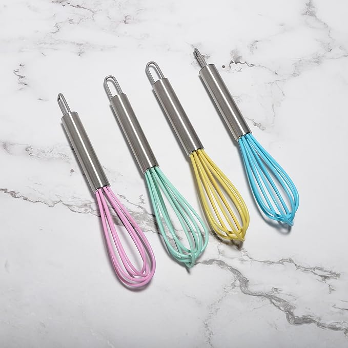 Mini Whisks 6 inch 4Pcs silica gel stainless steel Whisk, Hand Egg Mixer - Image 5