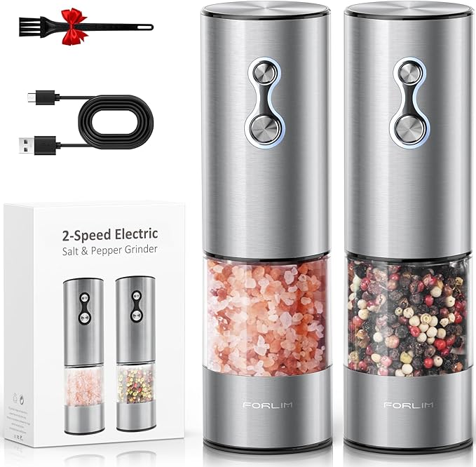 FORLIM Rechargeable Electric Salt and Pepper Grinder Set, Dual-Speed Control by FORLIM