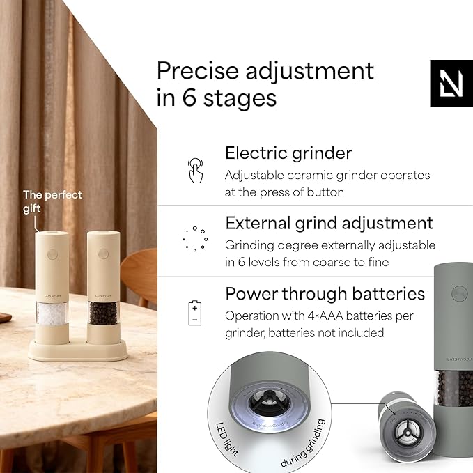 LARS NYSØM Electric Salt and Pepper Grinder Set I Automatic Salt and Pepper - Image 2