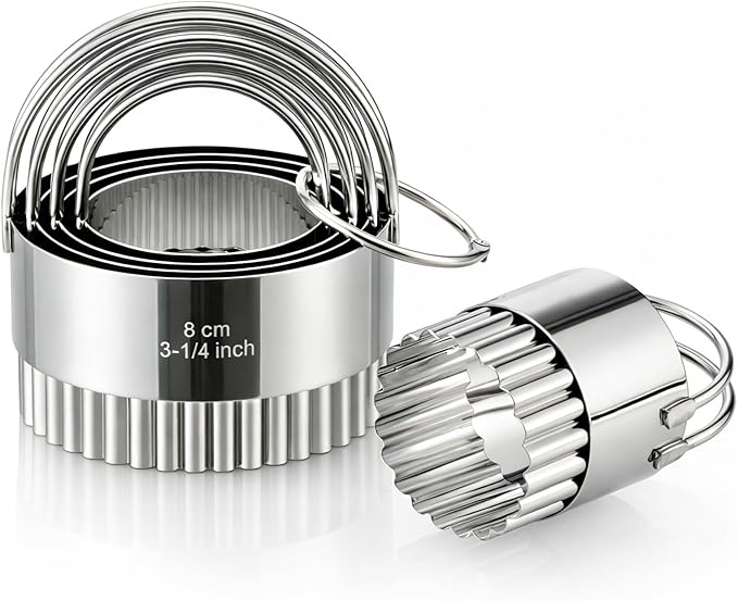 Biscuit Cutter Set with Handle, 5 Piece Stainless Steel Fluted Round Cookie by Vosturdy