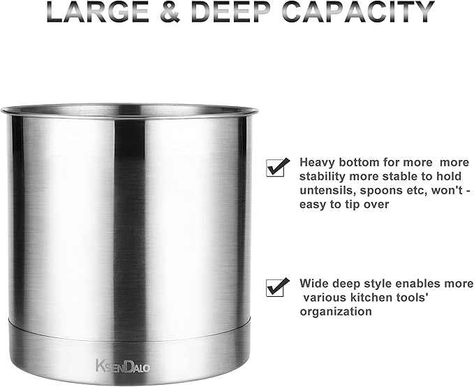 KSENDALO Stainless Steel Utensil Holder 7x7inch Large Utensil Holder - Image 5