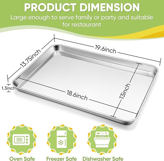 TeamFar Stainless Steel Baking Sheet, 20’’ x 14’’ Large Baking Sheet Pan - Image 2