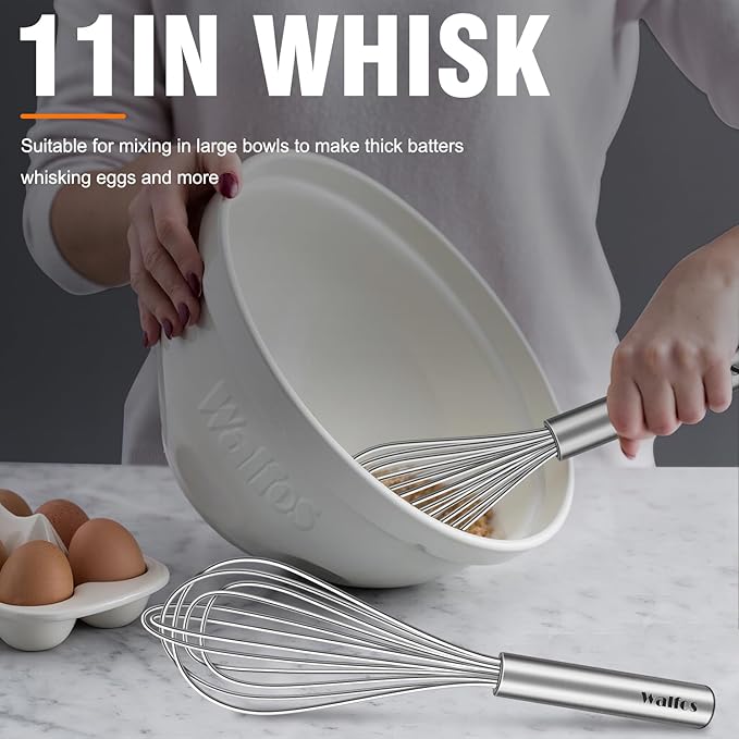 Walfos Whisk, 304 Stainless Steel whisk, No-Rust 7+9+11inch Whisks - Image 8