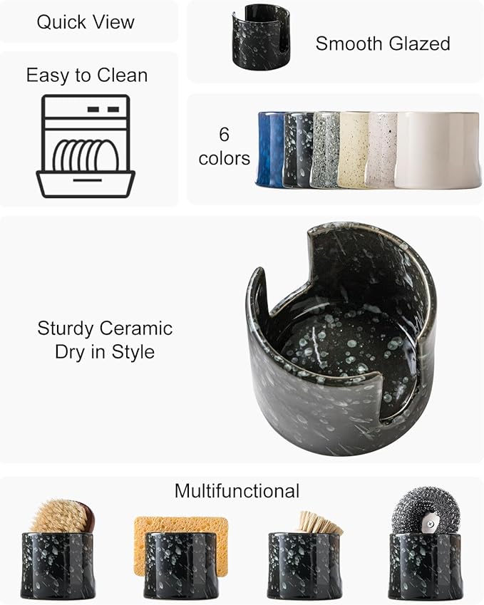 Zoeeker Sponge Holder for Kitchen, Ceramic Sink Caddy Scrub Sponge Rack Dish - Image 2