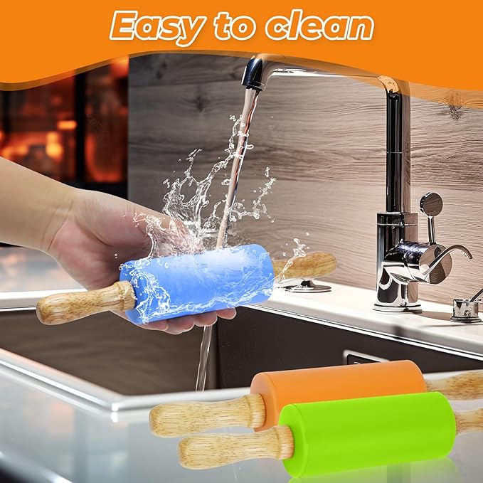 4 Pack Mini Rolling Pin for Kids, 9 Inch Wooden Handle Rolling Pin Non-Stick - Image 5