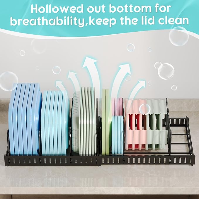 Expandable Food Container Lid Organizer, Large Capacity Adjustable 8 Dividers - Image 8