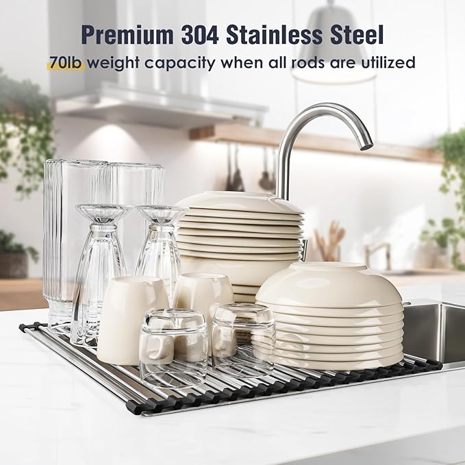 Tomorotec 17.7" x 15.5" Roll Up Dish Drying Rack Over Sink Drying Rack Sink - Image 5