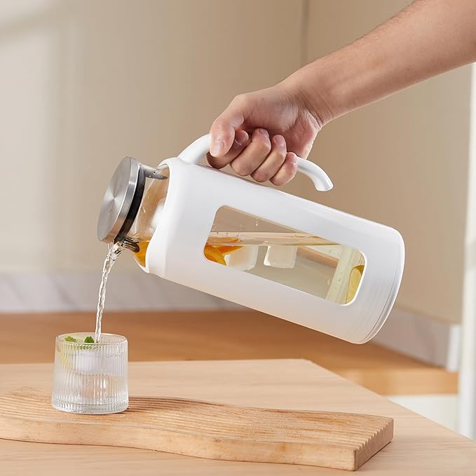 Delove Glass Pitcher with Lid & Shatterproof Shell – Heat-Resistant - Image 7