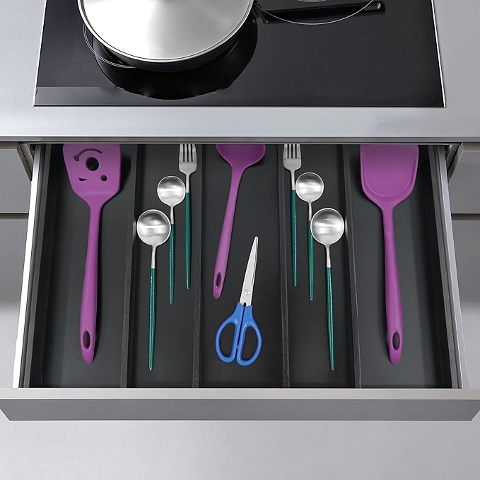 Utoplike Bamboo Drawer Organizer Kitchen Utensils, Adjustable Black Silverware - Image 4
