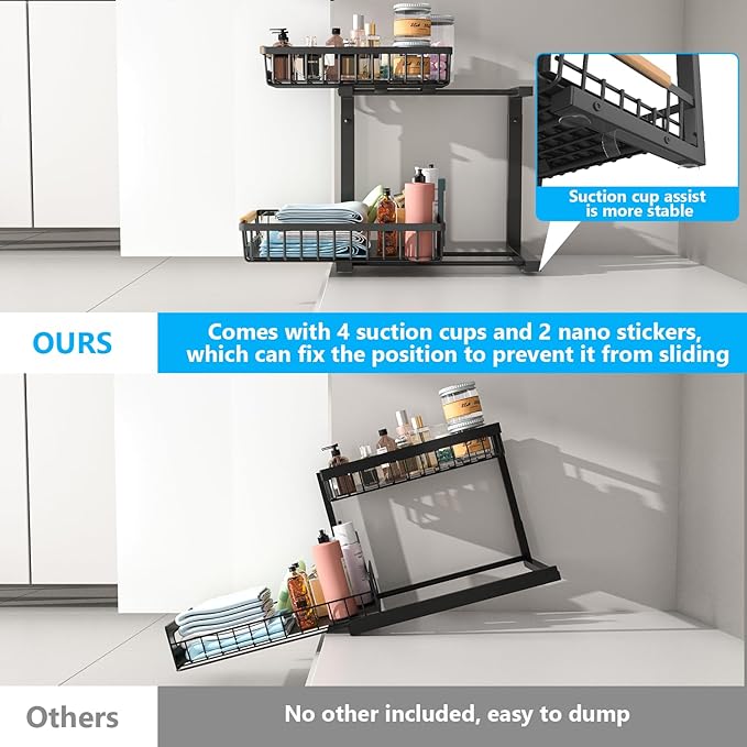 Merrylun Under Sink Organizers, 5 Adjustable Height, Metal Pull Out Under Sink - Image 4