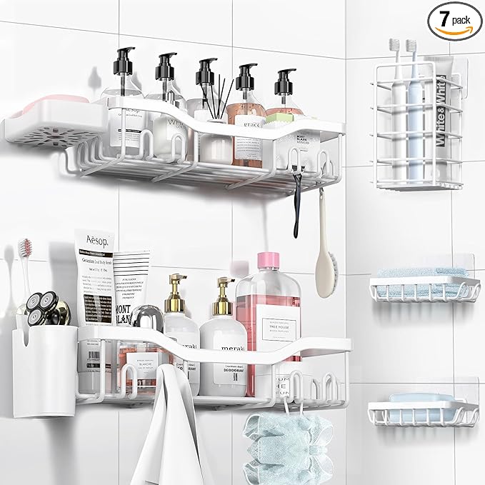 NESOMI Shower Caddy Adhesive Shower Organizer 7-Pack, Rustproof Stainless Steel by OrganizeYourHomeEssentials