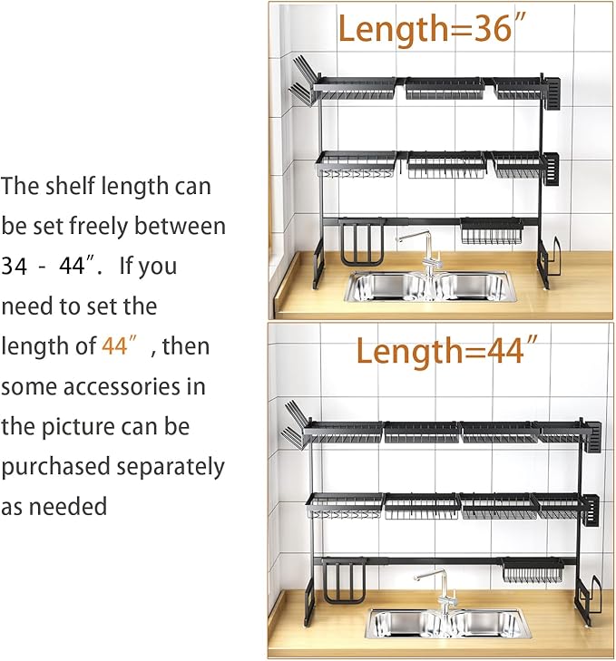 PUSDON Over Sink Dish Drying Rack Stainless Steel, Adjustable Large Dish Drainer - Image 5
