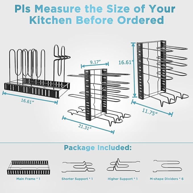 ORDORA Pots and Pans Organizer for Cabinet 16.61 Height, 8 Tier Pot Organizers - Image 4
