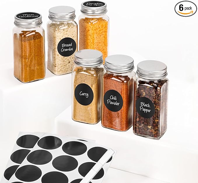 6Pcs Spice Jars with Label, 4oz Empty Square Seasoning Containers, Spice Jars by DIDITIME