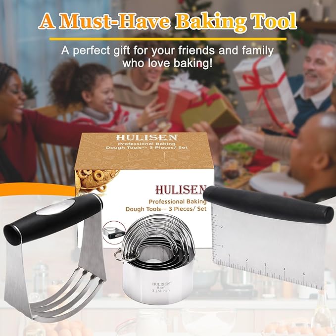 HULISEN Stainless Steel Biscuit Cutter Set, Pastry Scraper and Dough Blender - Image 2