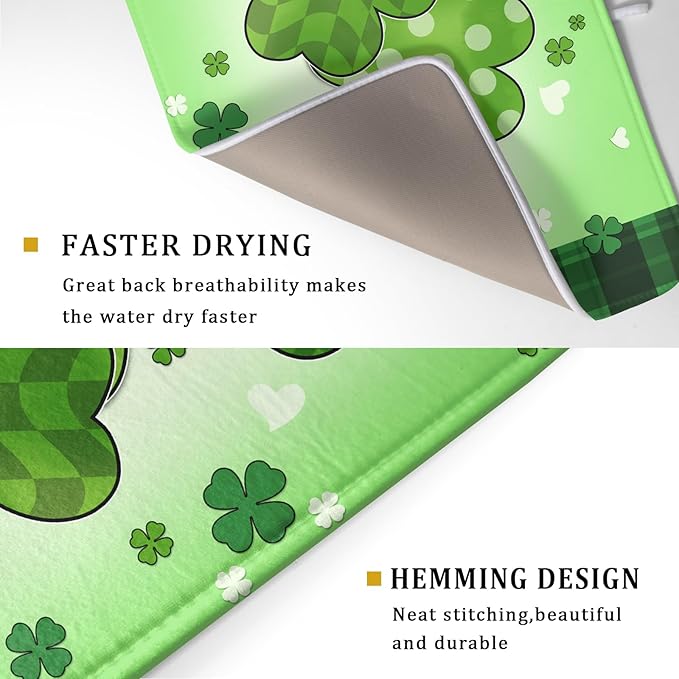 St Patricks Day Shamrocks Lucky Clovers Dish Drying Mat - Image 3