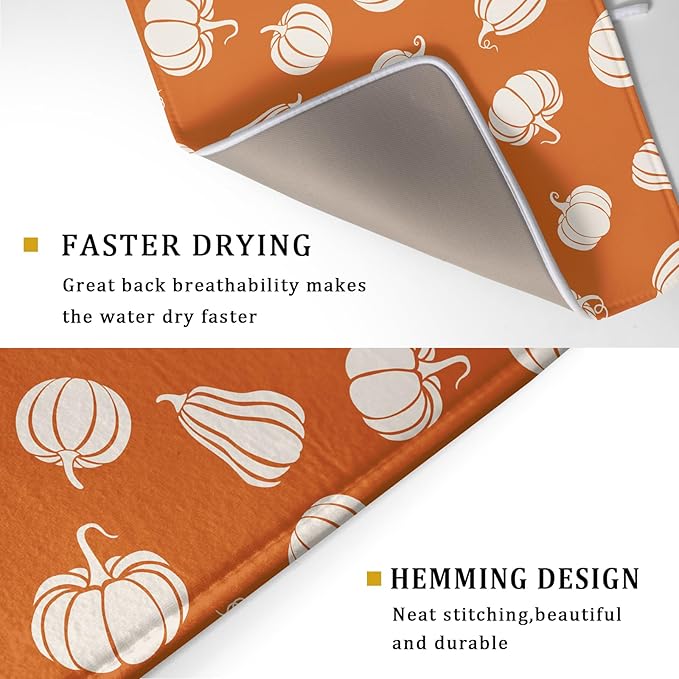 Fall Dish Drying Mat for Kitchen Counter Autumn White Pumpkins Festival - Image 3