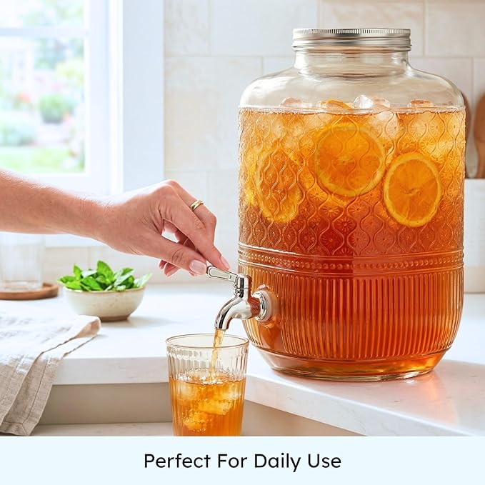 Godinger Drink Dispenser 2 Gallon, Large Glass Water Dispenser - Image 3