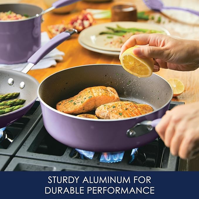 Rachael Ray Cucina Nonstick Cookware Pots and Pans Set, 12 Piece, Lavender - Image 3