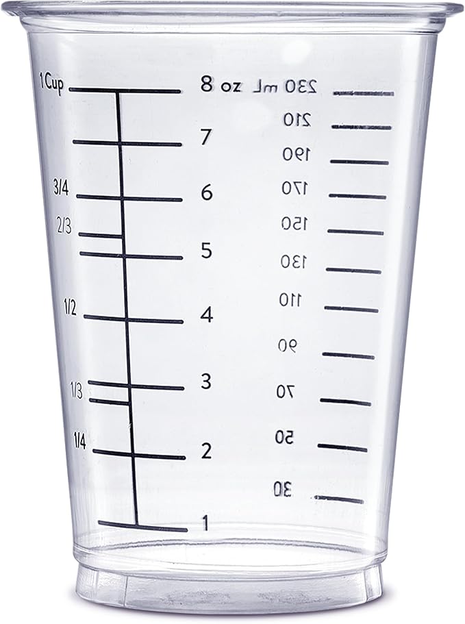 GUSTO 10 oz Clear Plastic Measuring Cups Disposable Multipurpose Cups - Image 2