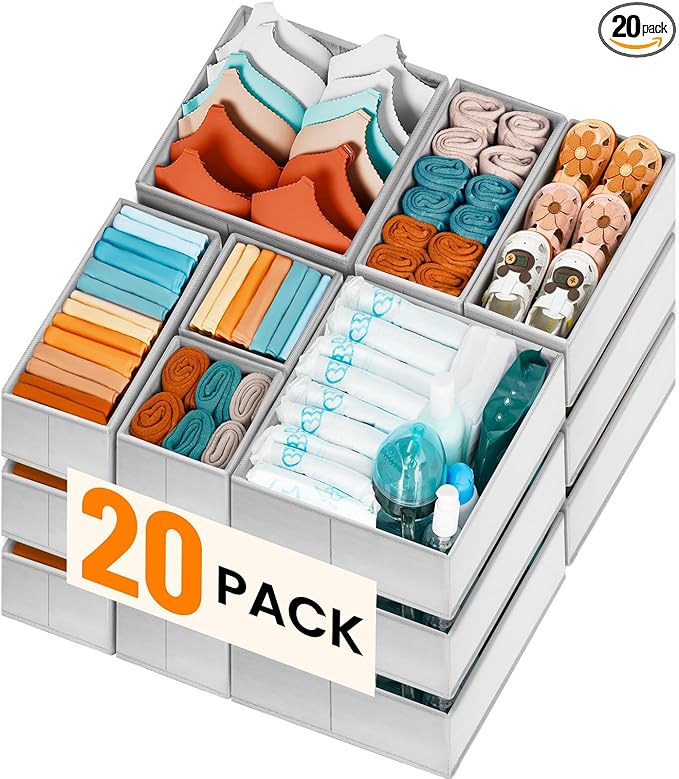 【FAMILY PACK】Drawer Organizer Clothes, 20 Pack Dresser Organizer Bins by Criusia