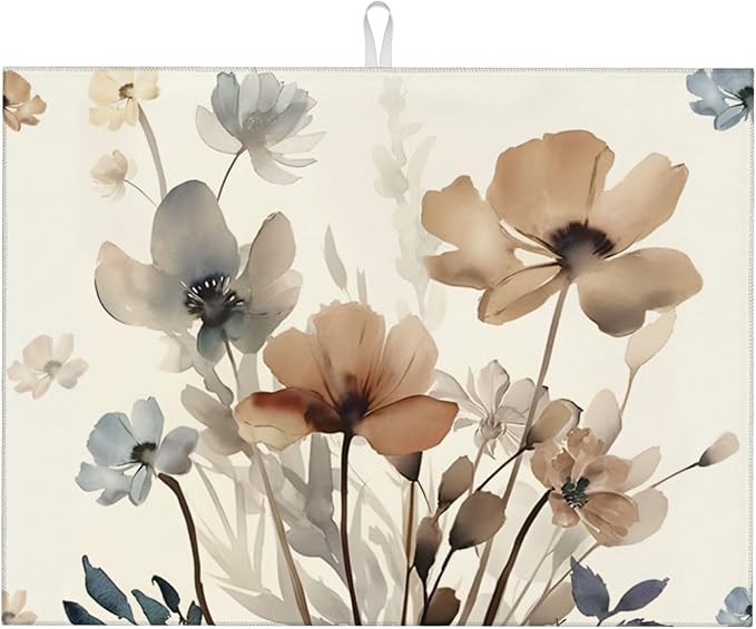 Floral Dish Drying Mat for Kitchen Counter, 18 x 24 Inch Microfiber Spring by TGKBRMEA