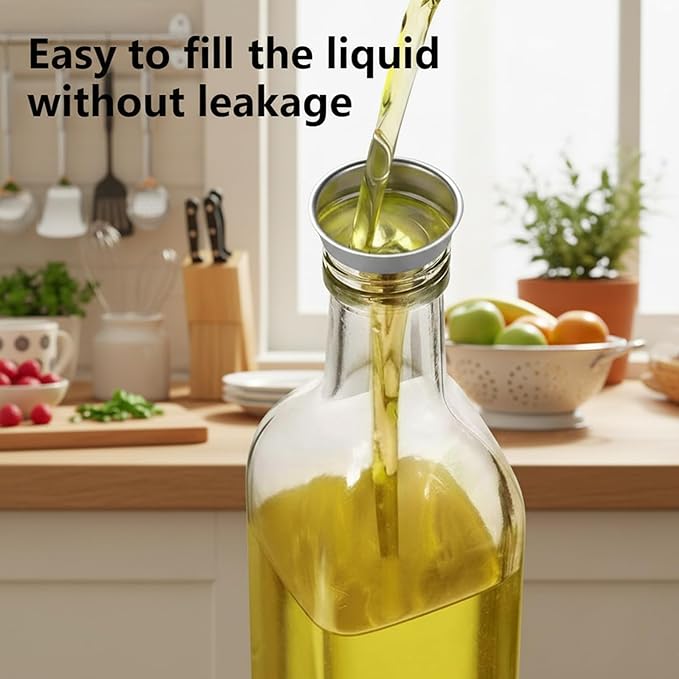 WERTIOO Olive Oil Dispenser Bottle, 2 Stainless Steel Funnel & 1 Pen and 8 Label - Image 5