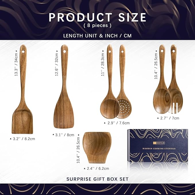 Wooden Spoons for Cooking, Nonstick Cooking Utensil Set - Image 2